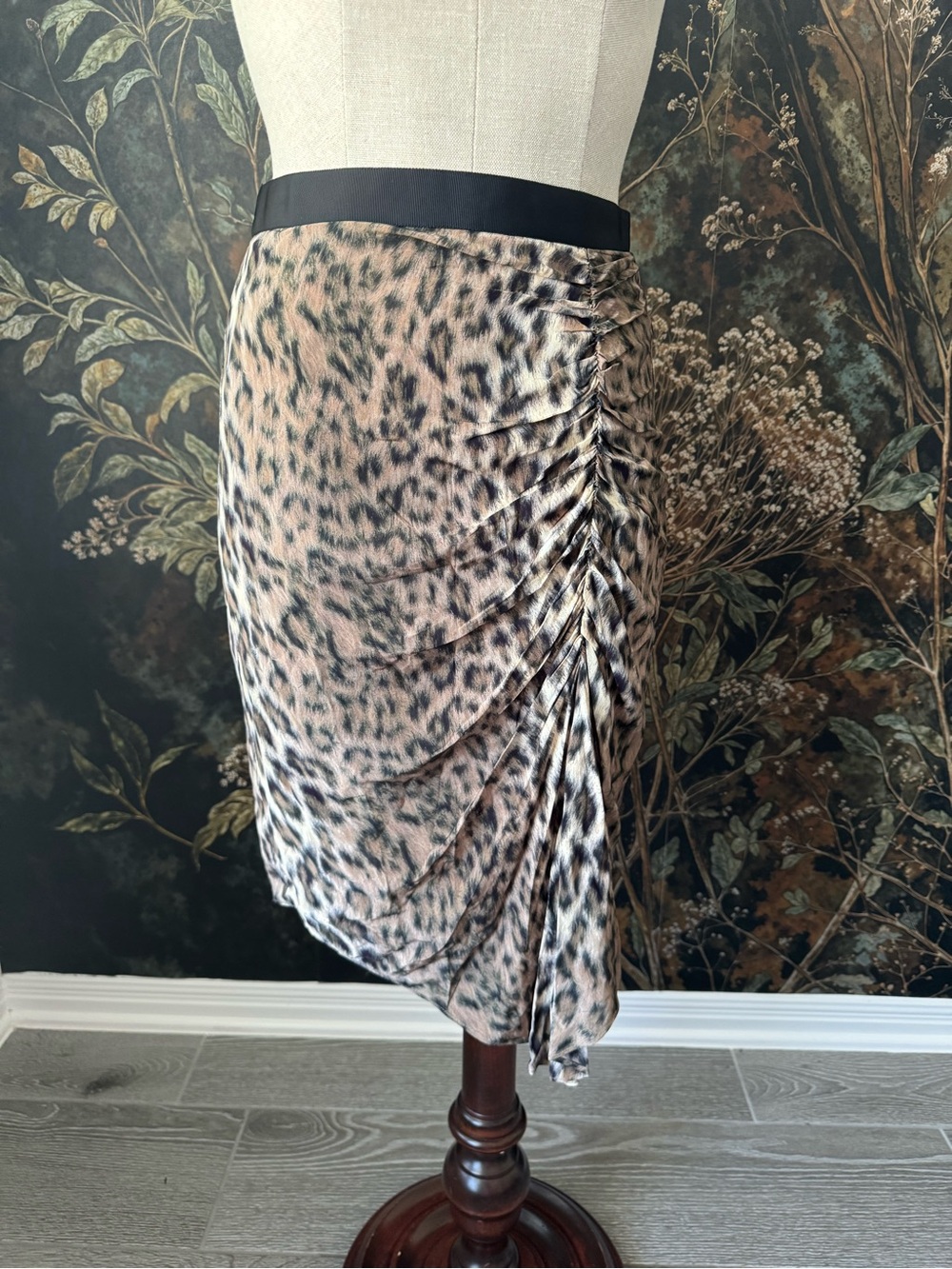 Joie Beige and Black Leopard Ruched Midi Skirt